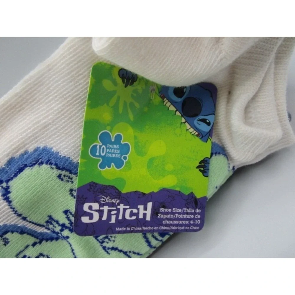 Disney Stitch White Multi 10 Pairs Women's No Show Socks Size 4-10 Lilo & Stitch